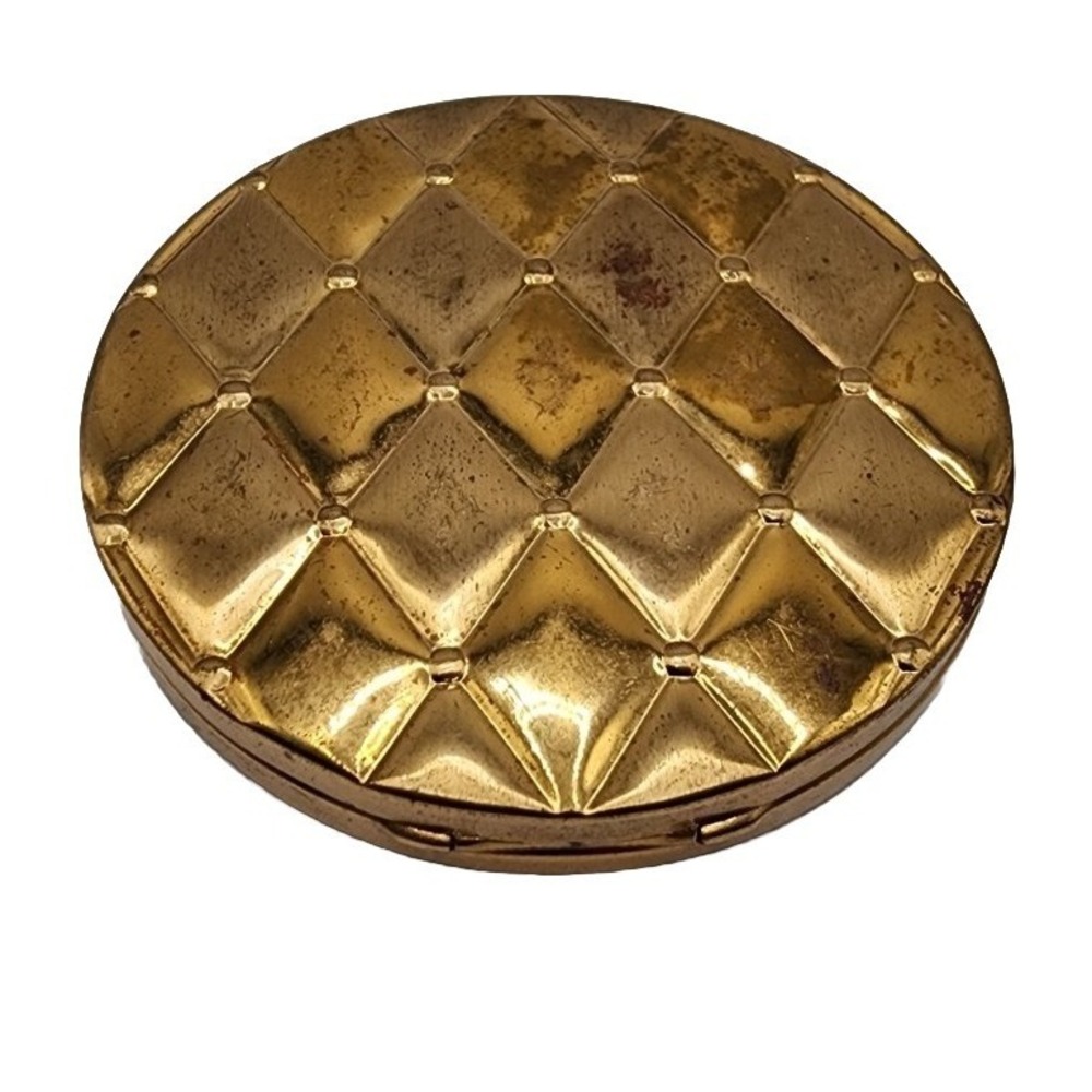 Vintage Compacts By Ritz Gold Tone Quilted Detail Circular Pressed Powder Tin
